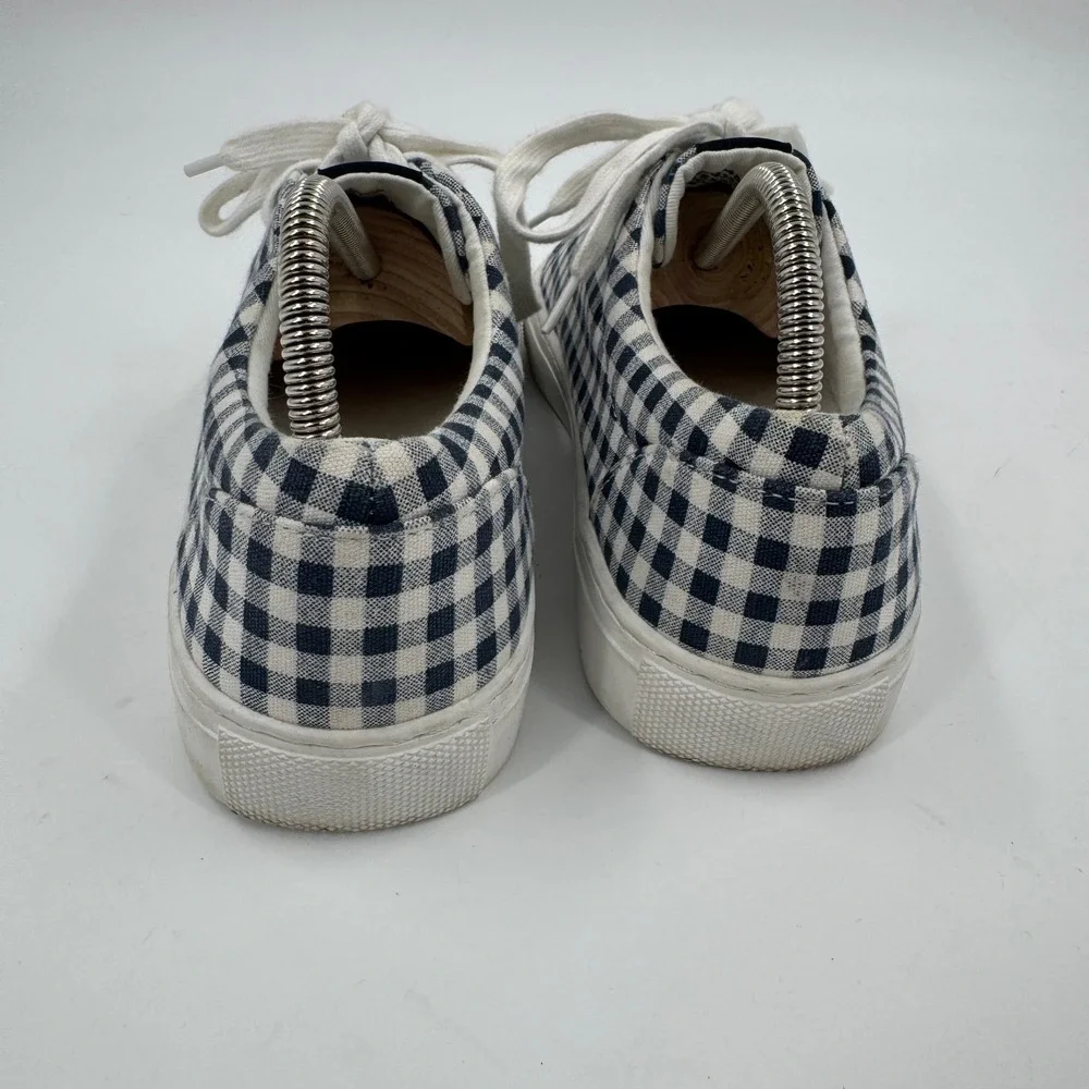 J.Crew Gingham Low Top‎ Sneaker Womens 8 Navy White Checkered BG338 Lace Up